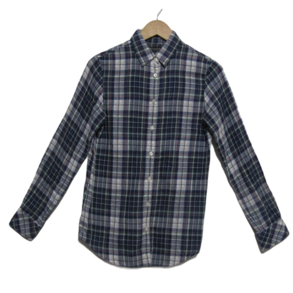 Banana Republic XS navy womens top shirt long sleeve blue plaid